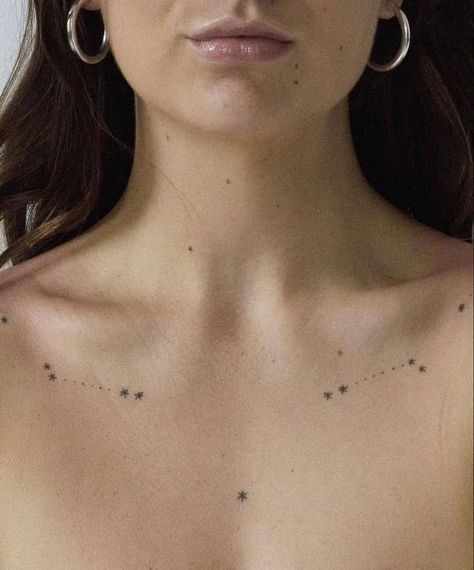 Collarbone Stars Tattoo, Constellation Collar Bone Tattoo, Collarbone Constellation Tattoo, Cygnus Constellation Tattoo, Abstract Collarbone Tattoo, Stars Collarbone Tattoo, Collarbone Star Tattoo, Sternum Tats, Shadows Tattoo