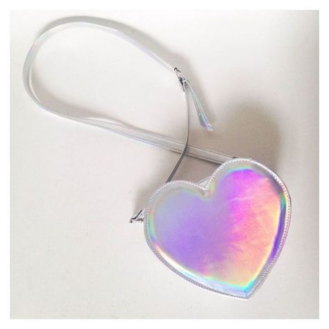 Holographic Heart Faux Leather Crossbody Bag (Ready to ship) ❤ liked on Polyvore featuring bags, handbags, shoulder bags, zipper purse, heart purse, vegan leather purses, zipper shoulder bag and holographic purse Holographic Purse, Vegan Handbags, Heart Bag, Make Up Bag, Bag Handmade, Girls Bags, Godmother, Bling Bling, Crossbody Shoulder Bag