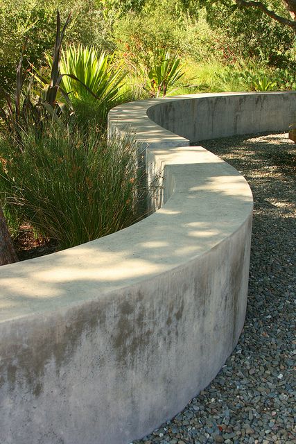 cast in place - sack finish Concrete Retaining Wall, Garden Retaining Wall, Garden Wall Designs, Concrete Retaining Walls, Concrete Bench, Walled Garden, Concrete Garden, Retaining Walls, Wall Garden