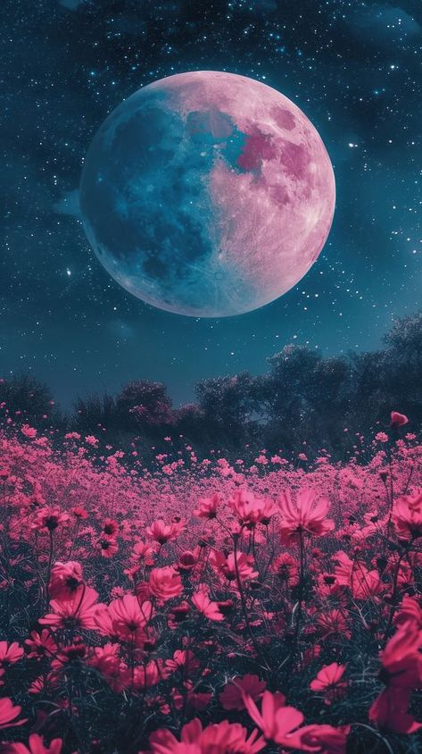 Story background of moon flower landscape astronomy. | premium image by rawpixel.com / Boom Iphone Neon Wallpaper, Iphone Wallpaper Galaxy, Candy Landscape, Iphone Wallpaper Dark, Mobile Wallpaper Iphone, Summer Moon, Moon Background, Wallpaper Galaxy, Dnd Inspiration