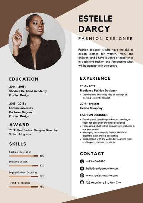 Cv Fashion Designer, Fashion Designer Resume, Curriculum Vitae Design, Fashion Resume, It Cv, Cv Inspiration, Creative Cv Template, Cv Design Template, Designer Resume