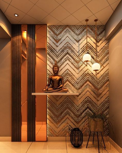 Luxury Wall Panelling Design, Entrance Foyer Design, Lobby Interior Design, Wall Decoration Ideas, Hall Interior Design, Hallway Designs, Pooja Room Design, Hall Interior, Lobby Interior