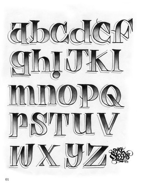 Unique Fonts Alphabet, Fancy Lettering Alphabet, Cool Lettering Fonts, Sign Lettering Fonts, Tattoo Lettering Alphabet, Hand Lettering Alphabet Fonts, Fancy Lettering, Alfabet Font, Graffiti Lettering Alphabet