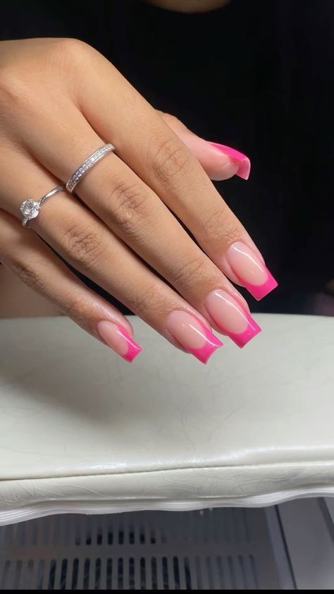 Almond Nails With Pink French Tip, Dark Pink French Tip Nails Almond, Pink With French Tip Nails, French Tip 1.5, Bright Pink French Tip Nails Square, Pink French Tip Nails Medium Length, Small Pink French Tip Nails, Pink French Nails Coffin, Light Pink Base French Nails