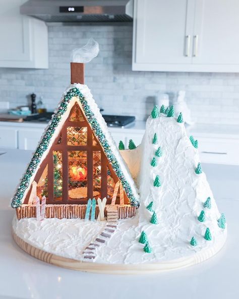 Fantasy Gingerbread House, Christmas Village Gingerbread House, Ski Gingerbread House, Original Gingerbread House Ideas, Gingerbread House Colorful, Cat Gingerbread House, A Frame Gingerbread House Template, Santa’s Workshop Gingerbread House, Farmhouse Gingerbread House