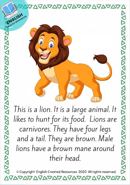 Reading Practice Worksheets Descriptive Text, Simple English Story For Kids, English Reading Short Stories Grade 1, Short Sentences For Kids To Read, Story For Reading In English, Animal English Worksheet, Short Story About Animals, Lions For Kids, Reading Practice Worksheets