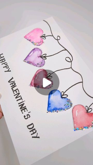 Painting Idea For Beginners, Hearts Painting, String Of Hearts, Hearts Card, Watercolor Hearts, Paint Easy, Color Mixing Chart, Calligraphy Pen, Simple Craft