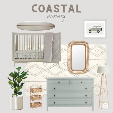 Coastal decor for nursery Nautical Theme Nursery Gender Neutral, Costal Nursery Ideas Boy, Nautical Neutral Nursery, Beach Neutral Nursery, Preppy Gender Neutral Nursery, Gender Neutral Nautical Nursery, Coastal Nursery Decor, Coastal Modern Nursery, Mediterranean Nursery Theme