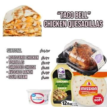 Walmart Meals, Meal Budget, Copycat Taco Bell, Chicken Quesadillas, Dinner Recipes Easy Quick, Food Test, Taco Bell, Easy Family Meals, Crockpot Recipes Easy