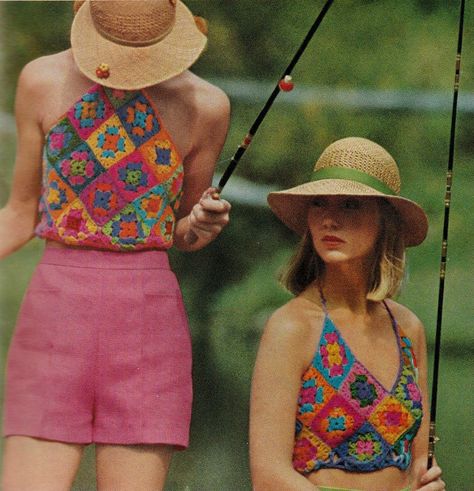 Crochet Pattern Vintage, Top Crop Tejido En Crochet, Moda Hippie, Boho Chique, Vintage Crochet Pattern, Hippie Tops, Crochet Crop, Halter Tops, Crochet Top Pattern