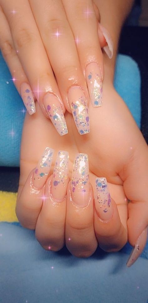 Glitter Flakes Nails, Nails With Flakes, Glitter Flake Nails, Flake Nail Art, Glitter Flake, Clear Nails, Nail Arts, Glitter Nails, Nail Inspo