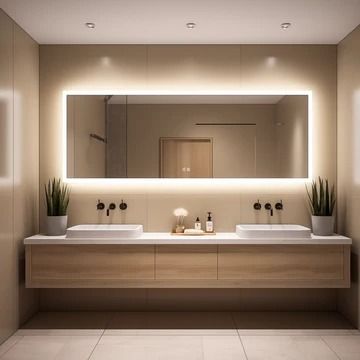 Rectangular Bathroom Mirror – HAUSVITA Led Bathroom Mirror Ideas, Large Mirror In Bathroom, Rectangular Bathroom Layout, Backlit Mirror Bathroom, Smart Mirror Bathroom, Backlit Bathroom Mirror, Rectangular Bathroom Mirror, Horizontal Mirrors, Rectangular Bathroom