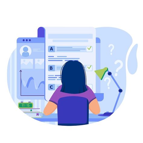 Online testing concept illustration with... | Premium Vector #Freepik #vector #online-test #exam #computer-test #examination Character Flat Design, Survey Form, Outline Designs, Wow Facts, Vector Online, Concept Illustration, Online Tests, Video Library, Online Surveys