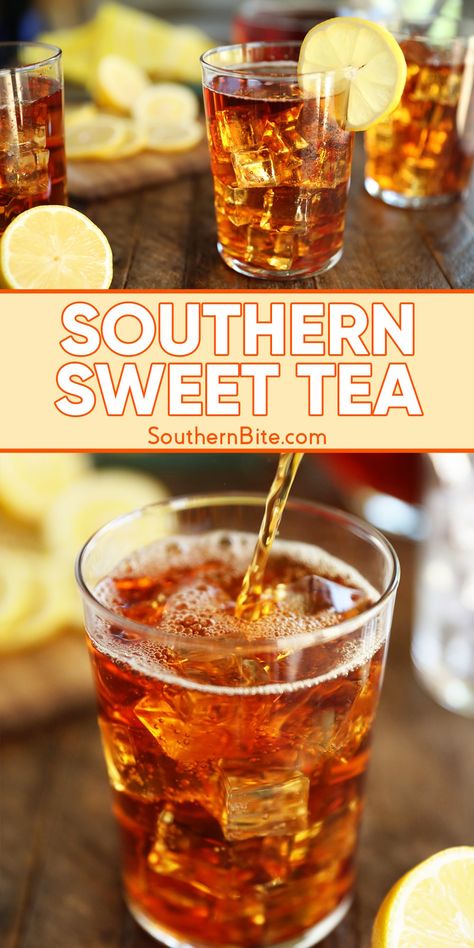 Let me show you how easy it is to make the perfect, ice-cold glass of Southern Sweet Tea! I'm sharing my easy recipe and all my tips for keeping your tea perfectly clear, with no bitterness in sight! Best Sweet Tea Recipe, Easy Punch Recipes Non Alcoholic, Lipton Sweet Tea Recipe, Southern Sweet Tea Recipe, Homemade Sweet Tea, Southern Comfort Drinks, Best Iced Tea Recipe, Sweet Tea Cocktail, Sweet Tea Recipe