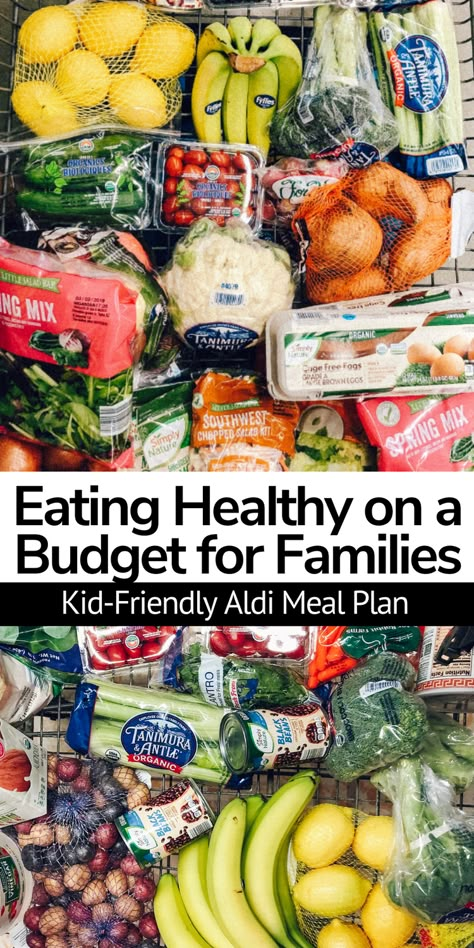 Keep your grocery budget in check with this simple and family-friendly ALDI Meal Plan designed for busy moms! Tips for how to eat healthy on a budget in 2024 with these family-friendly dinner ideas to make mealtime easy and less expensive! Family Of Four Meal Plan, Busy Mom Healthy Meal Plan, 2024 Budget Meals, Budget Family Meals Australia, Family Meal Plan With Grocery List, Meal Planning On A Budget Family Of 6, Meals On A Budget Family Aldis, Clean Easy Meal Prep, Healthy Meal Plans For Family Weekly Menu Clean Eating