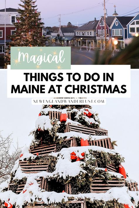 Maine is simply magical during the holiday season, and is also home to one of the top Christmas towns in the U.S. - Kennebunkport. Using this guide to experience the best things to do during the holiday season, including the best festivals, tree lightings, best Christmas towns, twinkle lights, holiday shopping, and so much more. Between Maine's quaint coastal towns, beautiful cities, and gorgeous mountain towns, there's so much to experience during the holidays. Portland Maine Christmas, Maine Winter Vacation, Kennebunkport Maine Winter, Things To Do In Maine, Christmas Travel Destinations, New England Christmas, Christmas Towns, Maine Winter, Everything Christmas