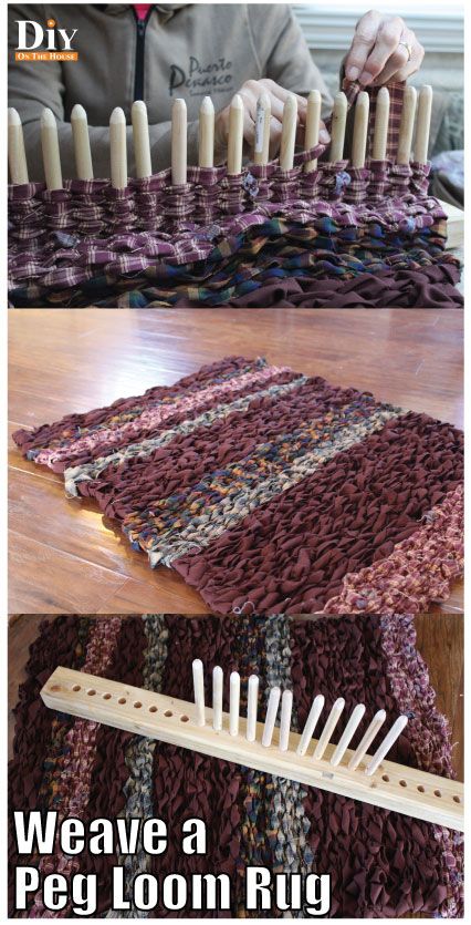 This rug is FAST and EASY! It uses scrap fabric and a Peg Loom! #diyonthehouse Weave A Rug, Rug Weaving Loom, Rag Rug Diy, Homemade Rugs, Pin Weaving, Loom Rug, Rag Rug Tutorial, Braided Rag Rugs, Crochet Rag Rug