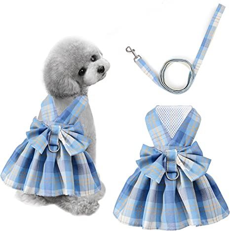 Amazon.com : Givemefish Plaid Dog Dress with Leash Set, Adjustable Dog Harness Dress with Bow, Puppy Skirts Doggie Summer Dress for Small Medium Dog Girl Cat M : Pet Supplies Puppy Outfits, Pet Outfits, Dress Bow Tie, Pets Clothes, Girl Dog Clothes, Puppy Chihuahua, Dog Harness Dress, Yoda Wallpaper, Puppy Dress