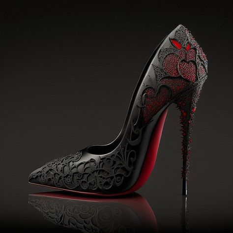 Gothic Wedding Heels, Black And Red Wedding Shoes, Vampire Heels, Gothic Wedding Shoes, Vampire Shoes, Dagger Heels, Red And Black Heels, Gothic Heels, Artsy Shoes