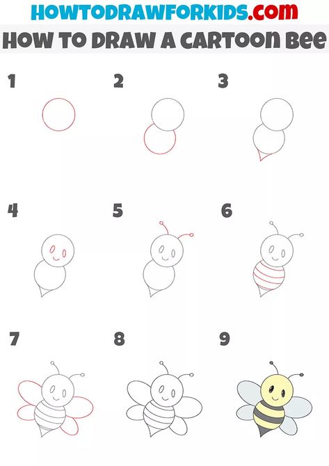 Cartoon Drawing Practice, How To Draw A Bumble Bee, How To Draw A Bee Step By Step, How To Draw A Bee Easy, Draw Bees Simple, Bumble Bee Drawing Step By Step, Bumblebee Drawing Easy, Honey Bee Painting Easy, How To Draw A Bumblebee Step By Step