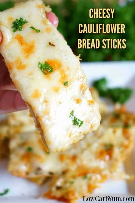 Cheesy Cauliflower Breadsticks Recipe | Low Carb Yum Low Carb Cheesy Cauliflower, Cauliflower Bread Sticks, Keto Breadsticks, Cauliflower Keto, Cauliflower Breadsticks, Breadsticks Recipe, Parmesan Chips, Cauliflower Bread, Cauliflowers