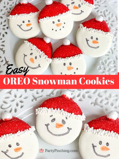 Easy Oreo Snowman Cookies, easy oreo snowmen, fun no bake Christmas cookie, best cookie exchange recipes, best easy Christmas cookies, best Christmas holiday cookie recipes for kids, super easy Christmas dessert cookie ideas Christmas Cookies Oreo, Oreo Christmas Treats, Oreo Christmas Cookies, Oreo Snowman, No Bake Christmas Cookies, Christmas Dessert Cookies, Easy Christmas Cookies Decorating, Cookies No Bake, No Bake Christmas