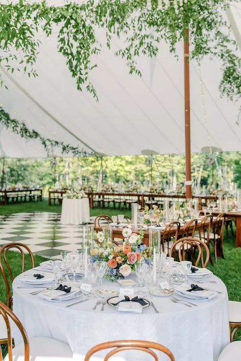 Round Table Wedding, White Tent Wedding, Backyard Tent Wedding, Table Wedding Decor, Round Wedding Tables, Outdoor Tent Wedding, Tent Wedding Reception, Backyard Tent, Dance Floor Wedding