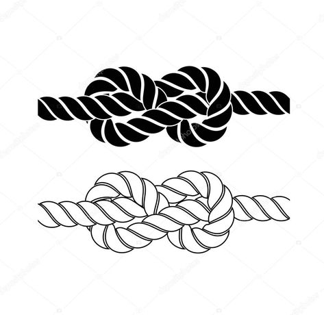 Rope Tattoo, Rope Drawing, Sea Drawing, Sailor Jerry Tattoos, Knot Tattoo, Sailor Knots, Scrapbook Printing, Black Icon, Rope Knots