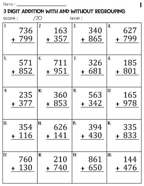 mathematics worksheets Three Digit Addition, Addition With Regrouping Worksheets, Addition Without Regrouping, 3 Digit Addition, Math Addition Worksheets, 3rd Grade Math Worksheets, Addition And Subtraction Worksheets, 2nd Grade Math Worksheets, 1st Grade Math Worksheets