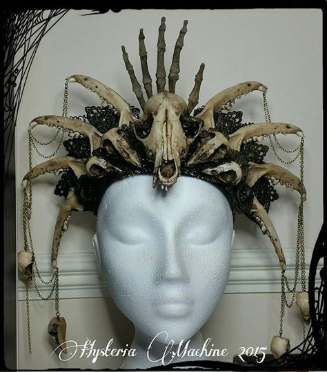 Voodoo headdress by Hysteria Machine Voodoo Headdress, Hysteria Machine, Bone Crown, Witch Headpiece, Voodoo Costume, Barbarian Costume, Crow Tattoo Design, Renn Faire, Post Apocalyptic Costume