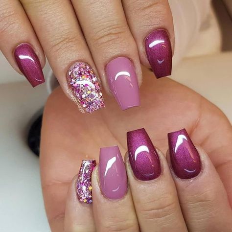 Glitter Gel Nail Designs, Glitter Gel Nails, Purple Nail, Blue Nail, Winter Nail Designs, Colorful Nail Designs, Pretty Nail Art, Uñas Acrilicas, Nail Designs Glitter