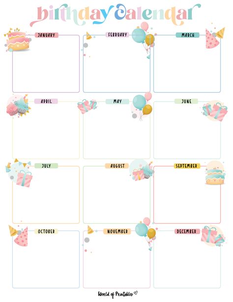 Birthday Month Template, Birthday Chart Printable Free, Birthday Calendar For Classroom, Birthday Calendar Ideas Classroom, Birthday Calender Template Aesthetic, Class Birthday Calendar, Yearly Birthday Calendar, Printable Birthday Charts For Classroom, Birthdays Chart