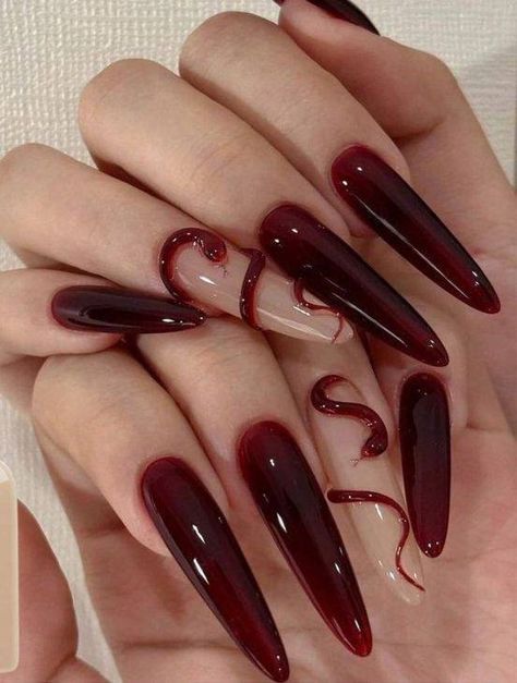 Vampire Nails Aesthetic, Vampire Nails Designs, Fall Nail Art Ideas, Blood Nails, Vampire Nails, Milky Nails, Fall Nail Art Designs, Gothic Nails, Edgy Nails