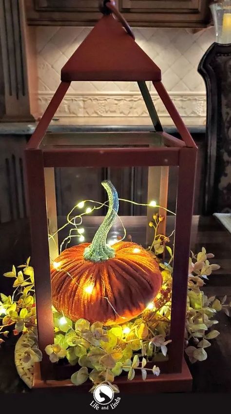 40+ Fall Decorating Ideas for a Cozy Autumn Season - Dengarden Country French Fall Decor, Fall Lantern Decor, Tablescapes Autumn, Fall Lanterns, Fall Lantern, November Crafts, Fall Table Centerpieces, Lantern Decor, Harvest Decor