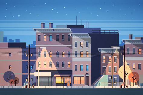 City building houses night view skyline ... | Premium Vector #Freepik #vector #background #halloween #city #house Skyline Background, Cute Town, Street Background, Anime City, City Vector, Building Drawing, Building Illustration, City Cartoon, Abstract City