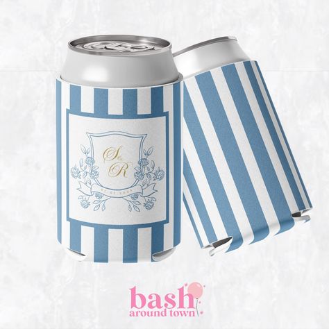 Personalized Wedding Can Cooler | Custom Monogram Can Cooler | Whimsical Black Tie Wedding Party | Timeless Classic Reception Party Favors Engagement Party Koozies, Engagement Party Coozie, Black Tie Wedding Party, Wedding Favor Coozie, Wedding Crest Koozie, Classic Reception, Monogram Koozie, Reception Gifts, Vinyle Cricut