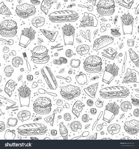 Fast food. Seamless background. Vector fast food pattern. #Ad , #Affiliate, #Seamless#food#Fast#background Food Background Wallpapers, Fast Food Logos, Food Doodles, Food Pattern, Fast Food Menu, Food Template, Food Cartoon, Food Png, Food Logo Design