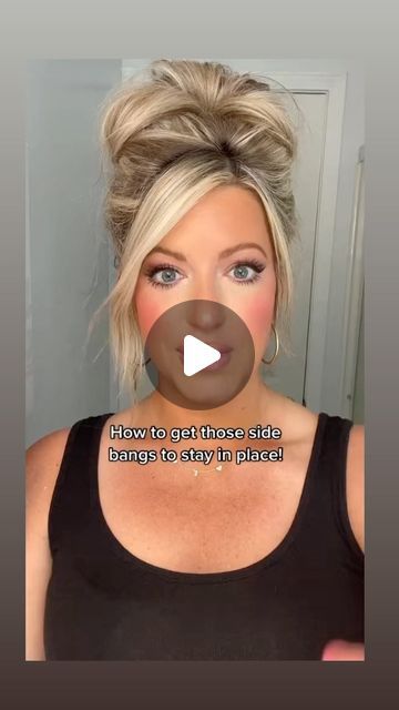 Bangs To The Side Hairstyle, Hairdos With Side Bangs, How To Get Bangs Out Of Face, Side Bangs With Ponytail, Long Bangs Updo, Updo Hairstyle With Bangs, Faux Bangs Hairstyle, Casual Updo With Bangs, One Sided Bangs