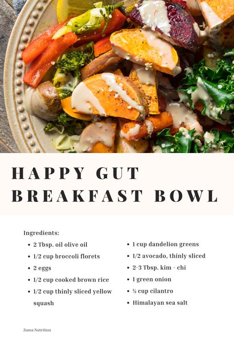 Gut health is at the root of your health. When your gut is healthy, digestion is good, and you get the most nutrition out of your meals. When your gut is unhealthy, digestion is poor, and you may not absorb all the nutrients you are consuming. This is one of our favorite recipes and can be eaten for breakfast or lunch! Gut Health Bowl, Gut Health Food Recipes, Gut Healthy Recipes Meals, Healthy Gut Breakfast Ideas, Gut Health Recipes Meals, Gut Health Lunch, Gut Healing Recipes Meals, Breakfast For Gut Health, Gut Healthy Lunch