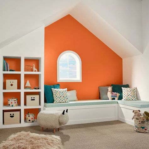 Fun Closet Paint Colors, Best Orange Paint Colors, Orange Painted Rooms, Orange Wall Paint, Orange Room Decor, Orange Painted Walls, Closet Doors Painted, Orange Accent Walls, Orange Paint Colors