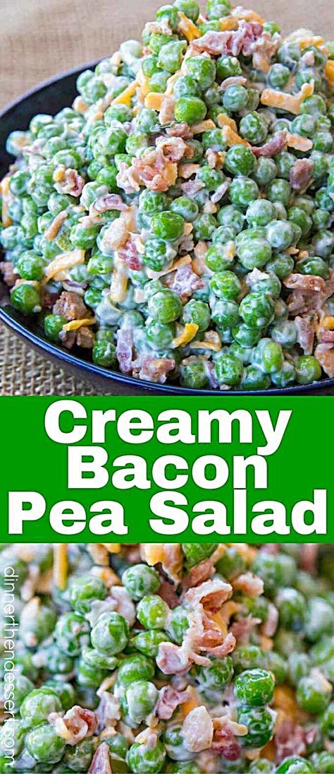 Creamy Pea Salad, Bacon Pea Salad, Pea Salad With Bacon, Low Carb Veggie, Pea Salad Recipes, Creamy Peas, Salad Pasta, Pea Salad, Cold Salad