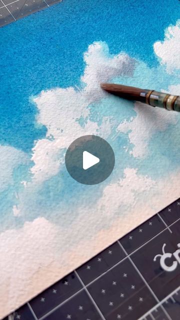 Clouds With Watercolor, Gouache Clouds, Watercolor Painting Easy, Drawing Sky, Landscape Painting Watercolor, Watercolor Pencil Art, White Gouache, Cloud Illustration, Watercolor Clouds