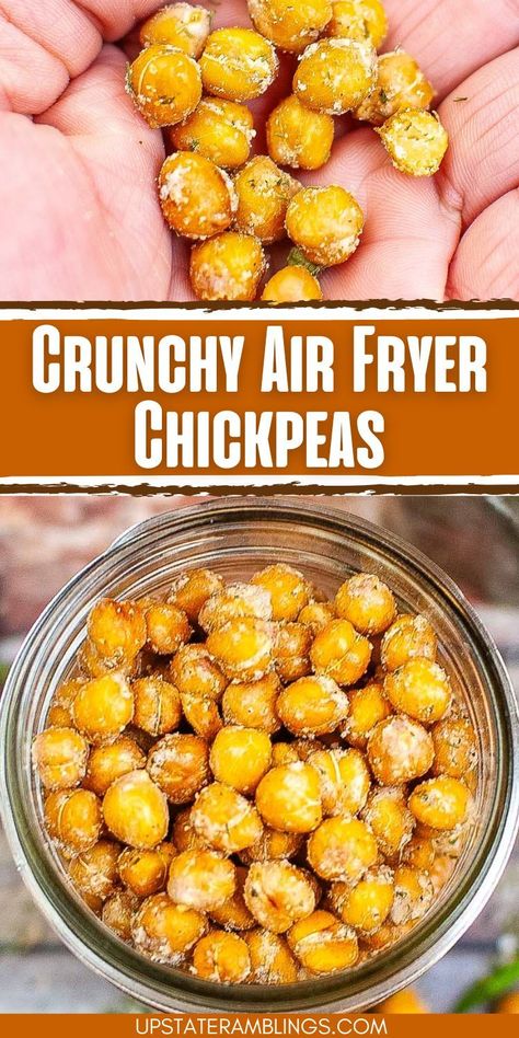 Enjoy a satisfying and crunchy snack with these Air Fryer Chickpeas. Use your favorite spices to create a flavorful, healthy treat that's easy to make and perfect for munching anytime. Air Fried Chickpeas, Ranch Chickpeas, Air Fryer Chickpeas, Fried Chickpeas, Air Fryer Recipes Healthy Low Carb, Chickpea Recipes Roasted, Chickpeas Recipe, Crunchy Chickpeas, Crispy Chickpeas