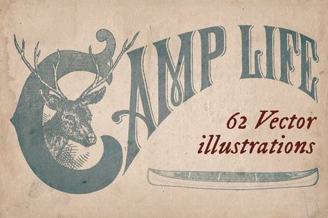 62 vintage outdoors illustrations by Mr Vintage on @creativemarket Drawn Fish, Graphisches Design, Vintage Camping, Vintage Nautical, Creative Sketches, Pencil Illustration, Paint Markers, Business Card Logo, Modern Art Abstract