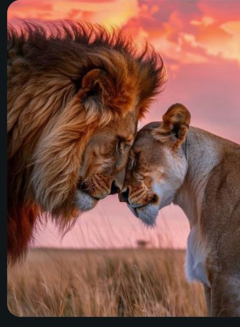 Lion Love Couple, Lions In Love, Tiger Couple, Lion Photos, Best Love Photos, Animal Couple, Lion Photo, Leo Personality, Soul Energy