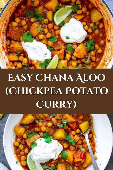 Bowl of Chickpea Potato Curry Food Recipes With Potatoes, Baked Cabbage Rolls, Indian Chick Pea Recipes, Chickpea Potato Curry, Chana Aloo, Chickpea And Potato, Tofu Cauliflower, Chickpea Dishes, Soft Potatoes