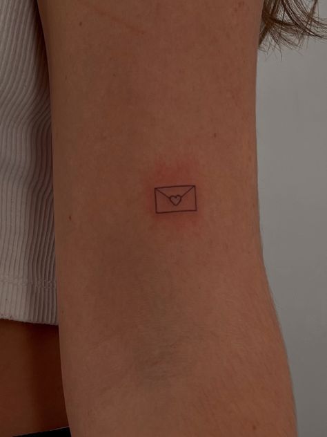 Cute Tattoos Fine Line, Creative Minimalist Tattoo, Small Envelope Tattoo, Dainty Cute Tattoos, Fourteen Tattoo, Fine Line Cute Tattoo, Fine Line Tattoo Aesthetic, Steph Bohrer Tattoo, Arm Tattoos Minimalist