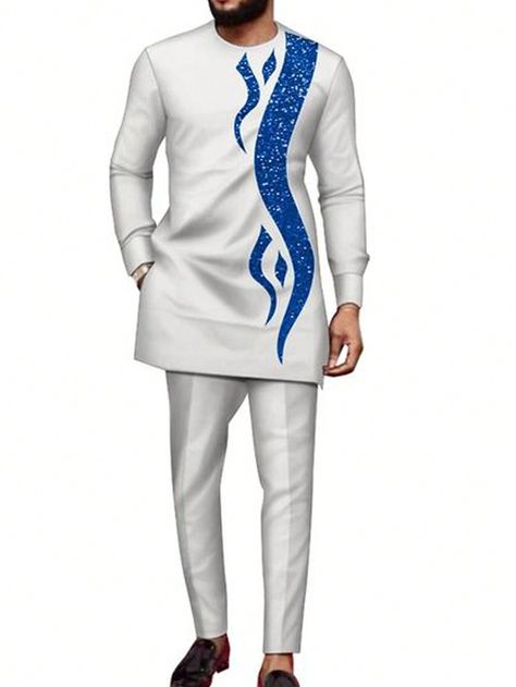 Kaftan Men's Suit Embroidered Top Trousers African  Casual Traditional Cloth 2 Pieces Suit Wedding Dress Fashionable Men's Suit Light Grey     Colorblock,Graphic,Textured Pattern  Slight Stretch All Men Traditional & Cultural Wear, size features are:Bust: ,Length: ,Sleeve Length: African Clothing For Men Ankara, African Men Fashion Shirts, Men Kaftan Designs, Suit Wedding Dress, Suit For Men Wedding, Men African Fashion, Cultural Wear, Kaftan For Men, African Wear For Men