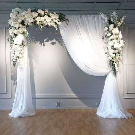 Facebook Outside Wedding Backdrop, Budget Friendly Wedding Ideas, In Home Wedding, Square Wedding Arch, Elegant Party Themes, Wedding Arch Decoration Ideas, Backdrop Draping, Drape Backdrop, Wedding Decorations Ideas