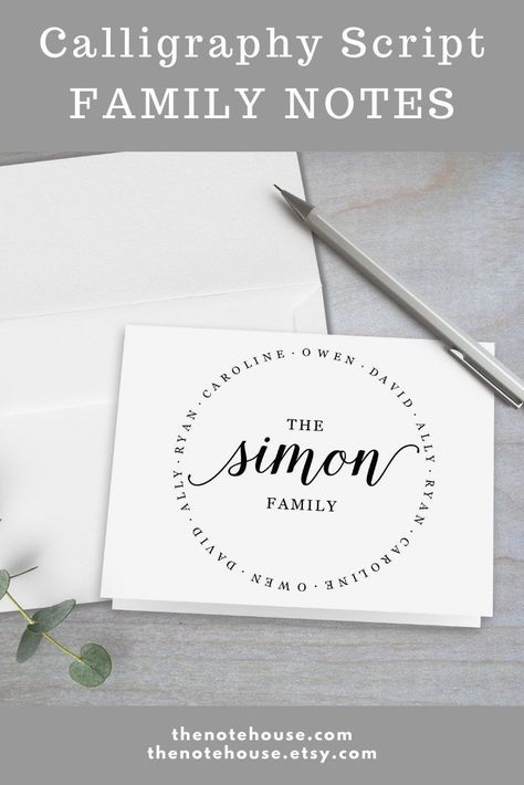 Family Stationary, Family Stationery, Personal Stationary, Elegant Wedding Stationery, Folded Note, Family Circle, Family Names, Stationary Design, Calligraphy Script